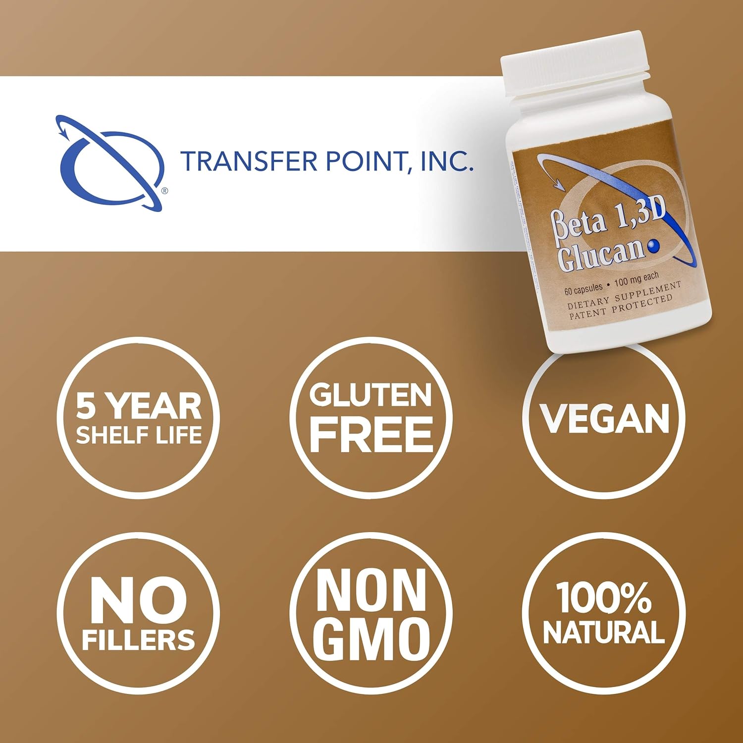 Transfer Point Immune Support Supplement - 100mg Beta Glucan Capsules, Single Pack