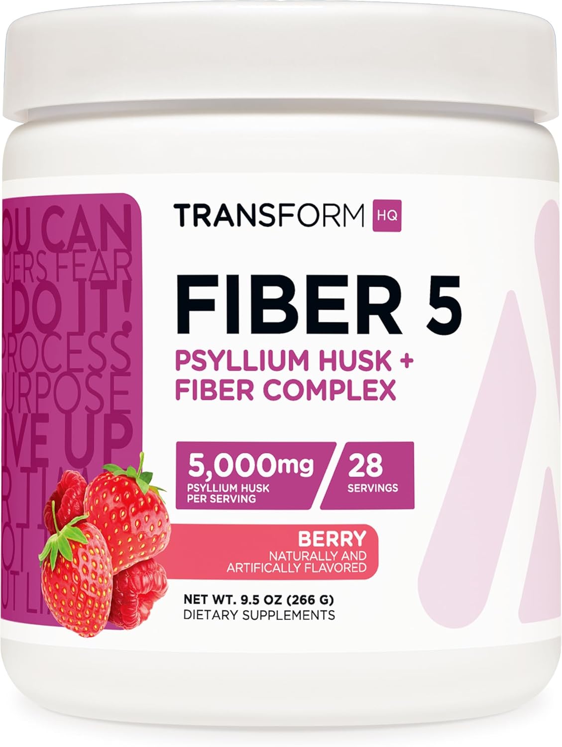 TransformHQ Fiber 5 Psyllium Husk Complex Powder - Berry Flavor - 28 Servings - 5,000mg Psyllium Husk - Digestive Health - Natural Soluble Plant Fiber Blend