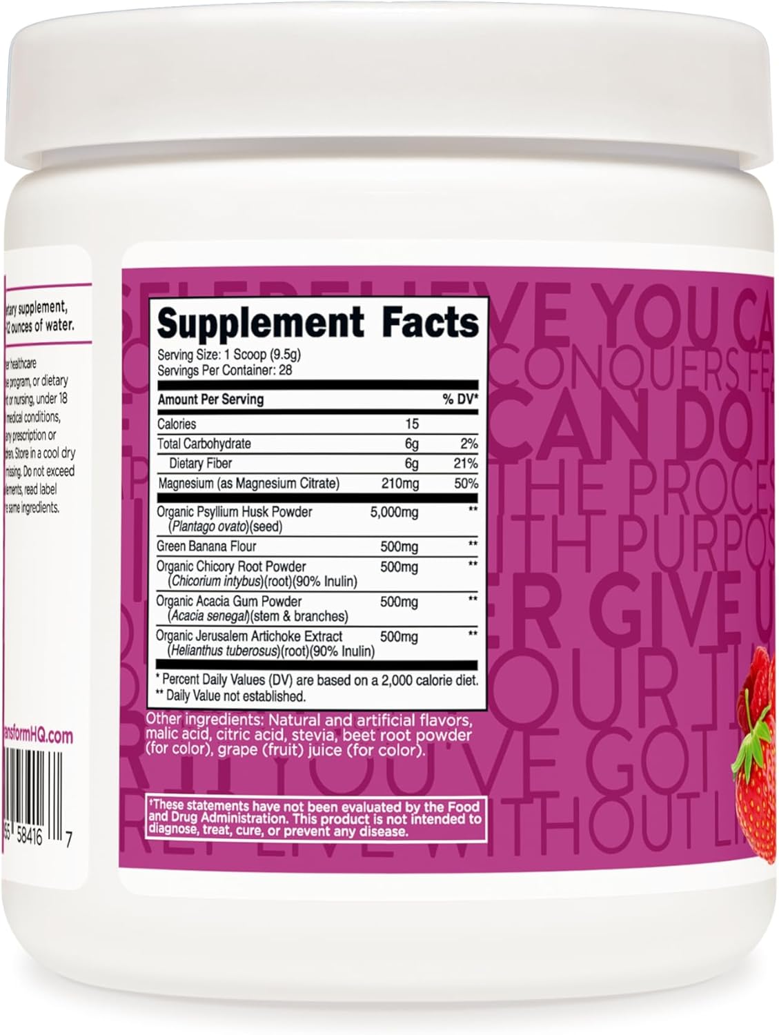 TransformHQ Fiber 5 Psyllium Husk Complex Powder - Berry Flavor - 28 Servings - 5,000mg Psyllium Husk - Digestive Health - Natural Soluble Plant Fiber Blend