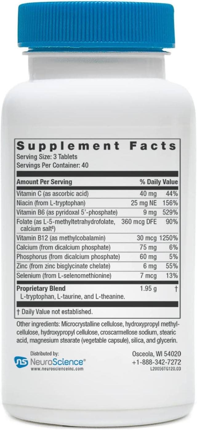 TravaGen Mood Support Supplement with L Tryptophan, L Theanine, and Vitamin B12 Complex for Calm and Serotonin Boost - 120 Capsules