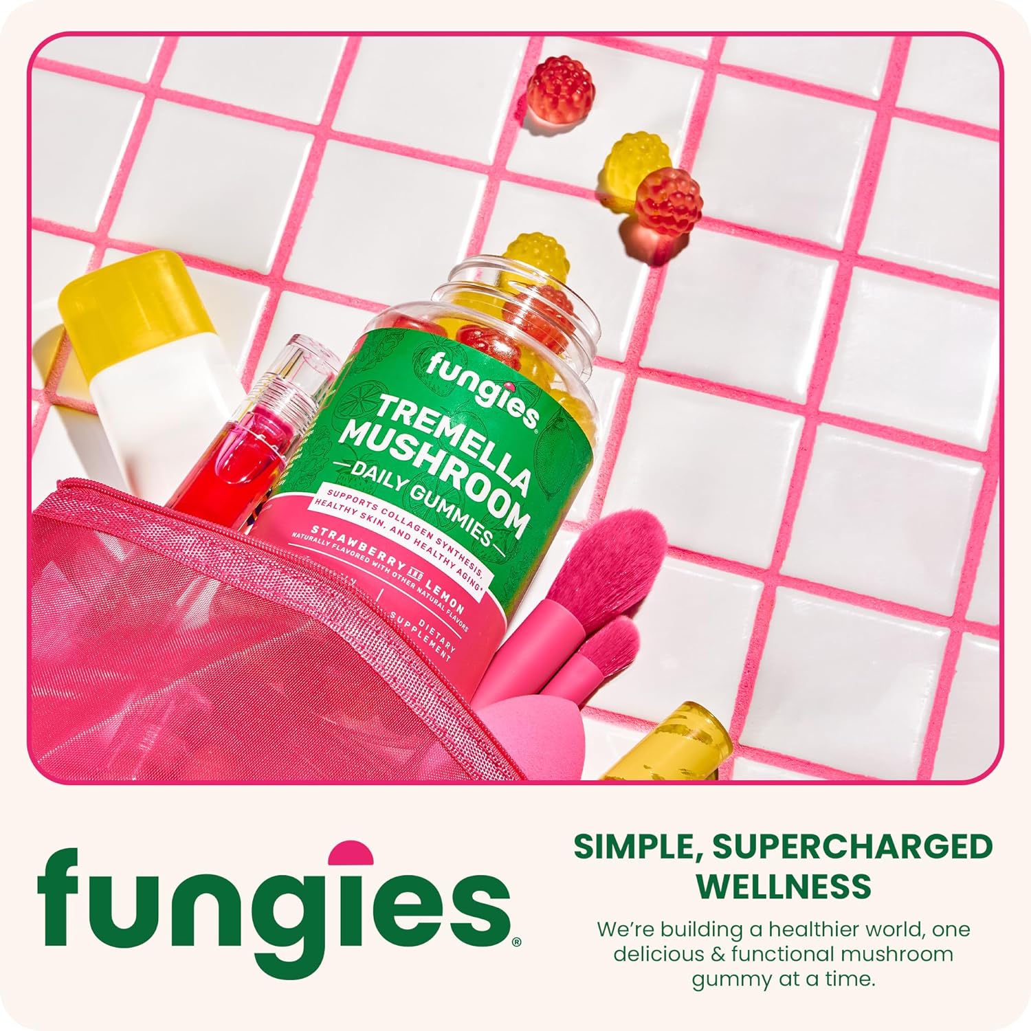 Tremella Mushroom Beauty Gummies - Mixed Strawberry & Lemon Flavor, Supports Collagen Synthesis & Healthy Skin, Herbal Supplement for Healthy Aging - 60 Servings