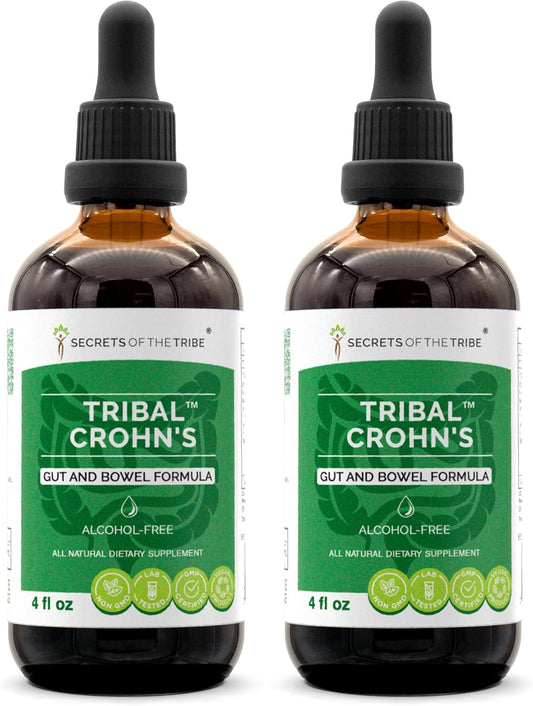 Tribal Crohn's Herbal Glycerite Tincture with Slippery Elm, Marshmallow, Turmeric - Gut and Bowel Formula (8 FL OZ)