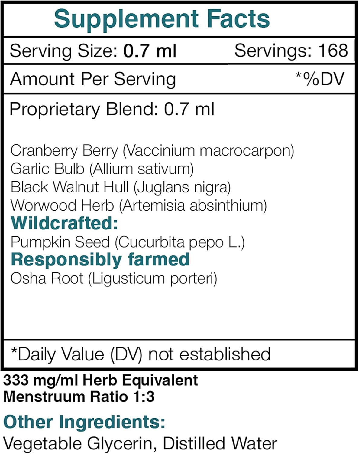 Tribal Parasite Alcohol-Free Herbal Extract with Cranberry, Garlic, Black Walnut - Intestinal Purge Formula 4 oz