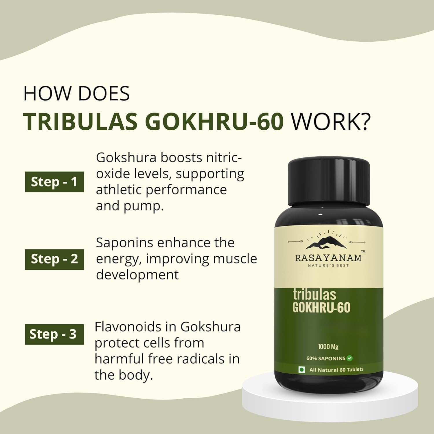 Tribulus Terrestris 1000mg Tablets | High-Concentration 60% Saponins | Boosts Energy & Vitality | Men & Women | 60 Tablets