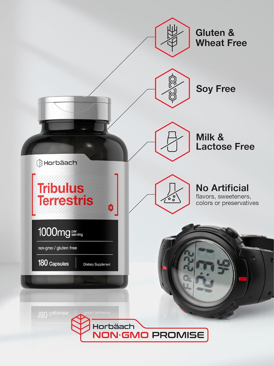 Tribulus Terrestris Extract Supplement for Men - 1000mg, 180 Capsules - Non-GMO & Gluten Free