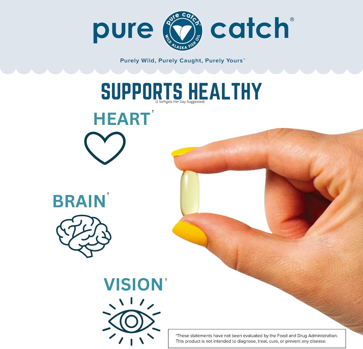 Trident Seafoods Pure Catch Wild Alaskan Fish Oil 1060mg Triple Strength Omega-3 Supplement - 60 Ct. Citrus Soft Gels for Heart, Brain, and Vision - EPA and DHA for Men and Women