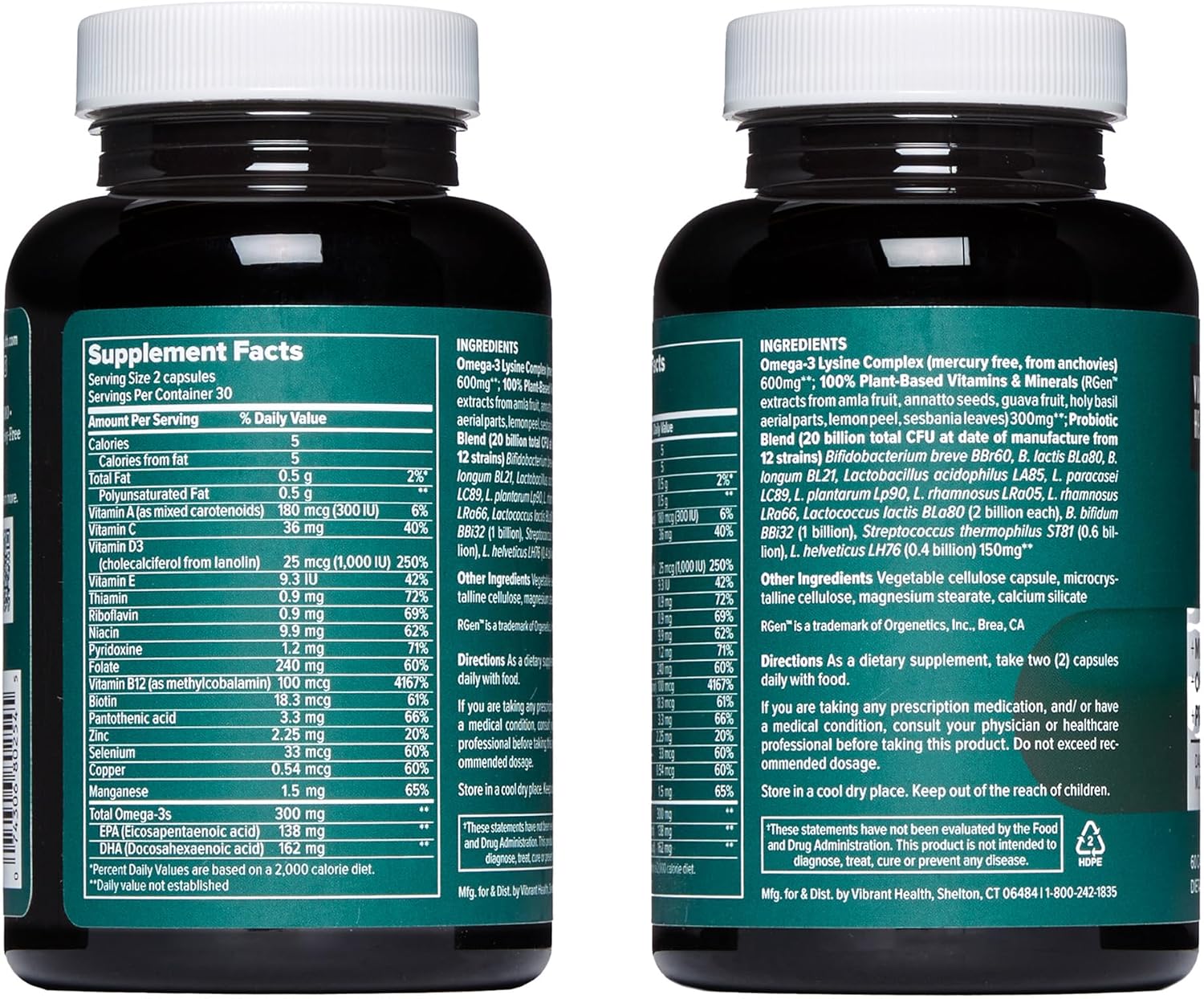Trilogy Probiotic Multivitamin: Omega-3, Vitamins A, B12, C, D3, E, Selenium, Magnesium, Zinc - 30 Servings
