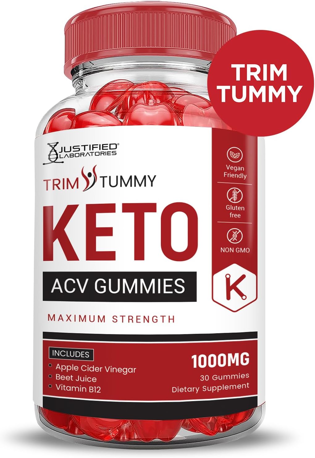 Trim Tummy Keto ACV Gummies (3 Pack) - Advanced Formula with Pomegranate, Beet Juice Powder, B12 - Vegan & Non GMO - 180 Gummys - Justified Laboratories