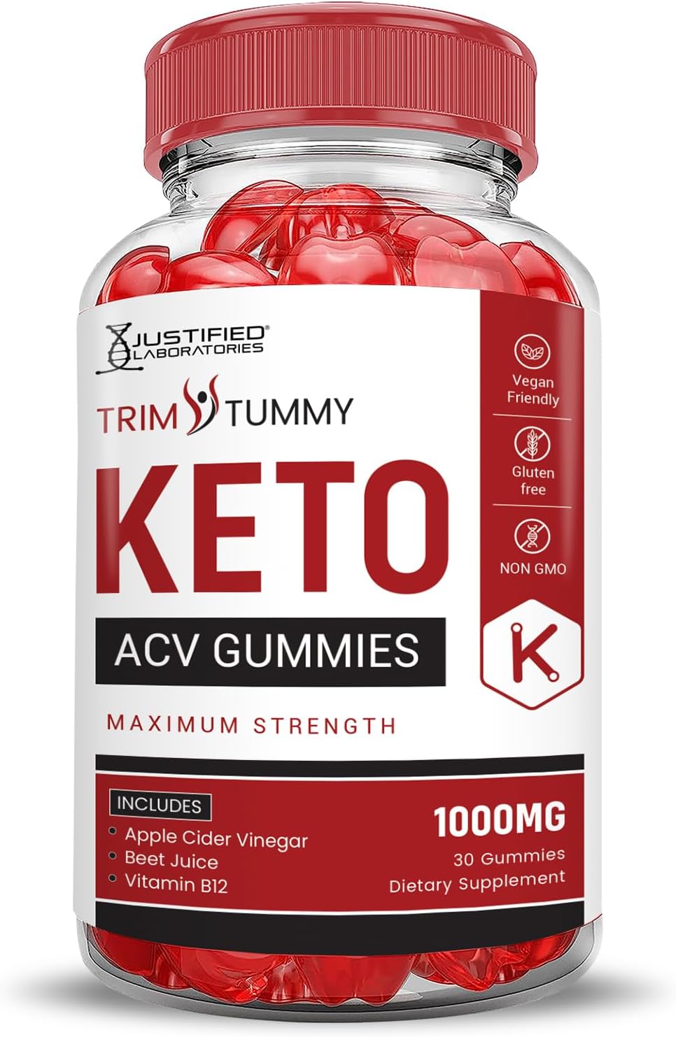 Trim Tummy Keto ACV Gummies (3 Pack) - Advanced Formula with Pomegranate, Beet Juice Powder, B12 - Vegan & Non GMO - 180 Gummys - Justified Laboratories