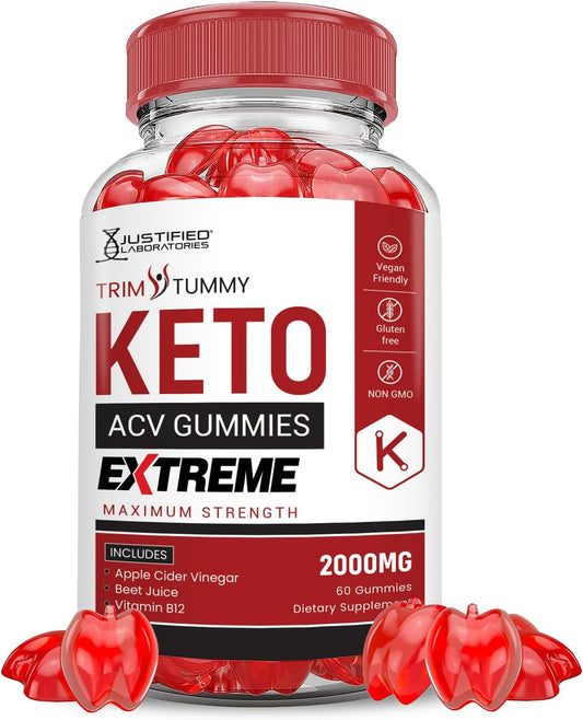 Trim Tummy Keto ACV Gummies Extreme 2000MG with Pomegranate & Beet Juice - 60 Vegan Gummies