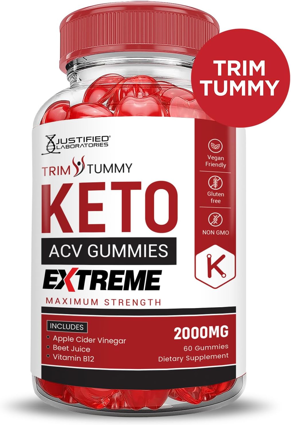 Trim Tummy Keto ACV Gummies Extreme 2000MG with Pomegranate & Beet Juice - 60 Vegan Gummies