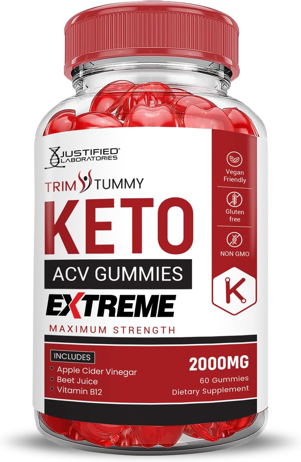Trim Tummy Keto ACV Gummies Extreme 2000MG with Pomegranate & Beet Juice - 60 Vegan Gummies