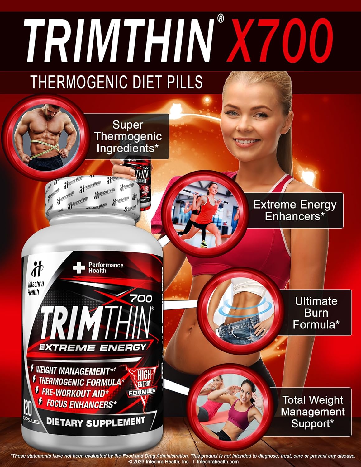 TrimThin® X700 Thermogenic Diet Pills - Maximum Energy Boost - Made in USA - 120 Capsules