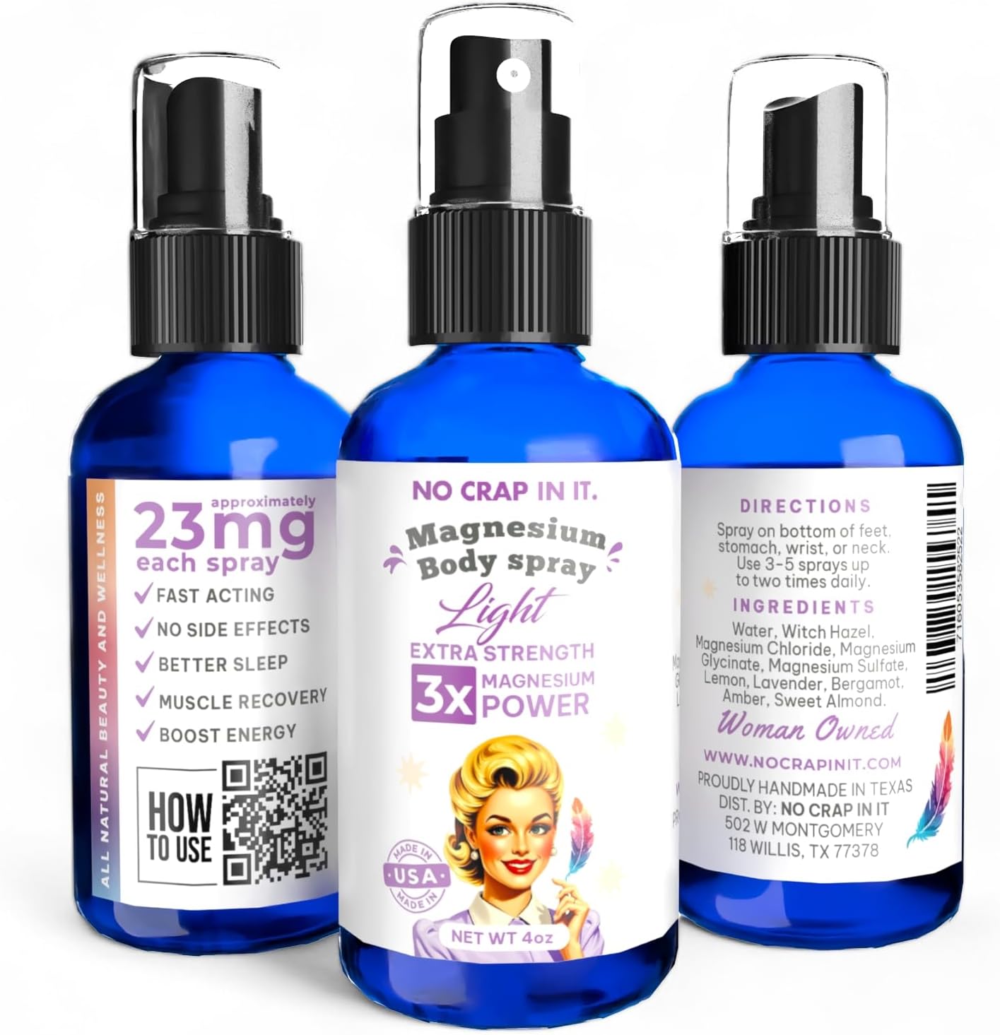 Triple Action Magnesium Spray for Immediate Relief - Unique Blend of Magnesium Glycinate, Citrate, and Chloride for Wellness