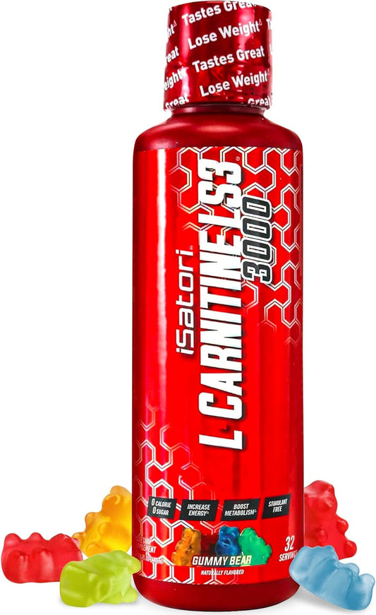 Triple-Blend Liquid L-Carnitine Supplement for Stimulant-Free Energy - Gummy Bear Flavor - Keto-Friendly - 32 Servings