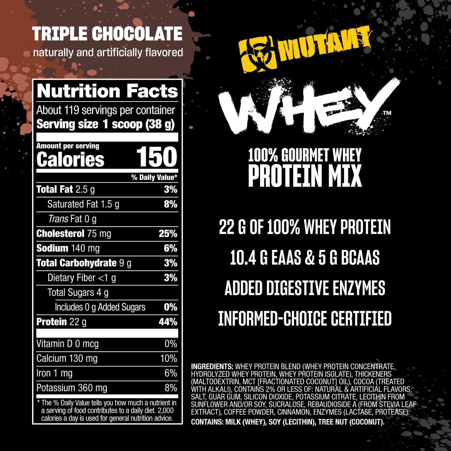 Triple Chocolate Mutant Whey Protein Powder Shake - 100% Whey, Gourmet Taste, 22g Protein, Fast Absorption, Easy Digestion, 5lbs
