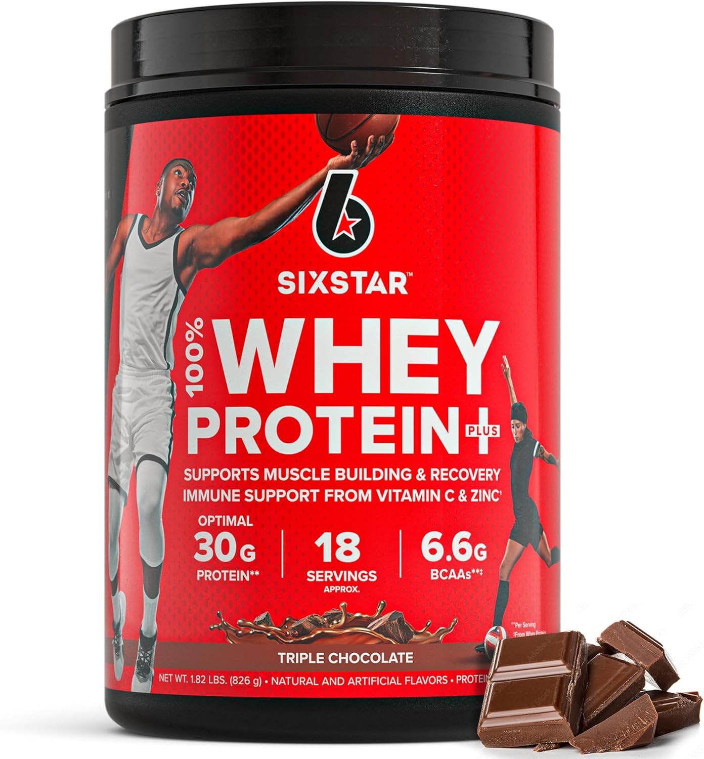 Triple Chocolate Six Star Whey Protein Powder Plus - Muscle Building Formula with Whey Isolate, BCAAs, 30g Protein - Post-Workout Recovery Supplement for Immune Support - 1.8 lbs
