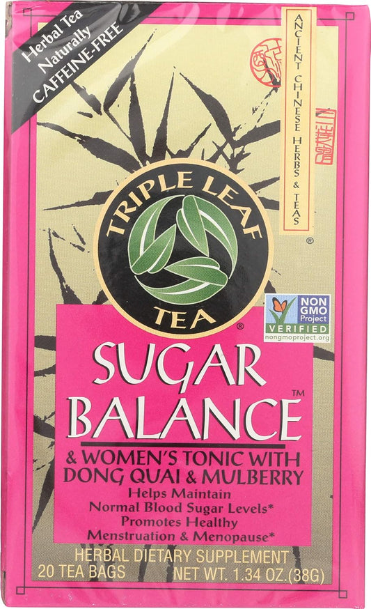 Triple Leaf Tea Sugar Balance and Women's Tonic Herbal Tea Bags, 20 Count Box