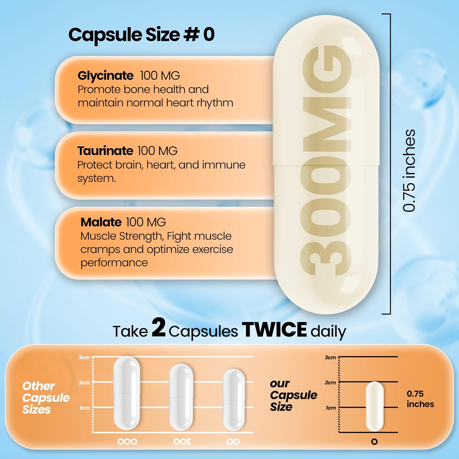 Triple Magnesium Complex 300mg Capsules for Stress Relief & Heart Health - Chelated Glycinate, Malate, Taurate - 120 Count