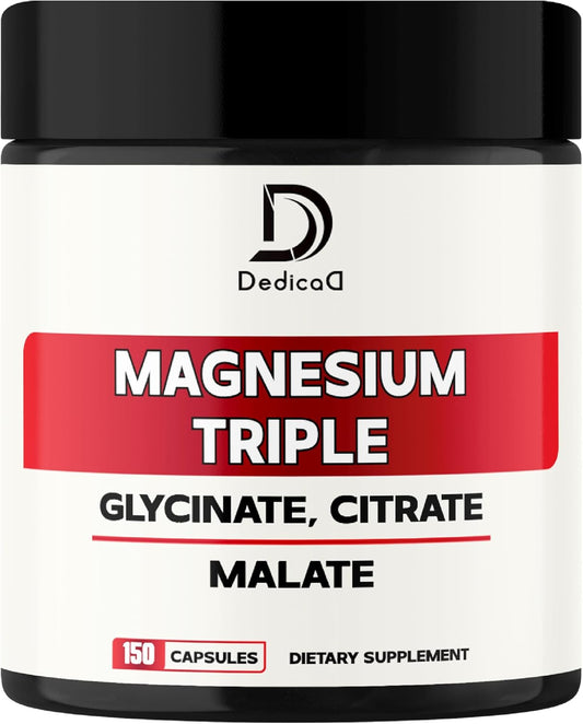 Triple Magnesium Complex 500mg - 150 Capsules - Magnesium Glycinate, Citrate & Malate - Bone, Muscle & Immune Support - Elemental Magnesium Supplement