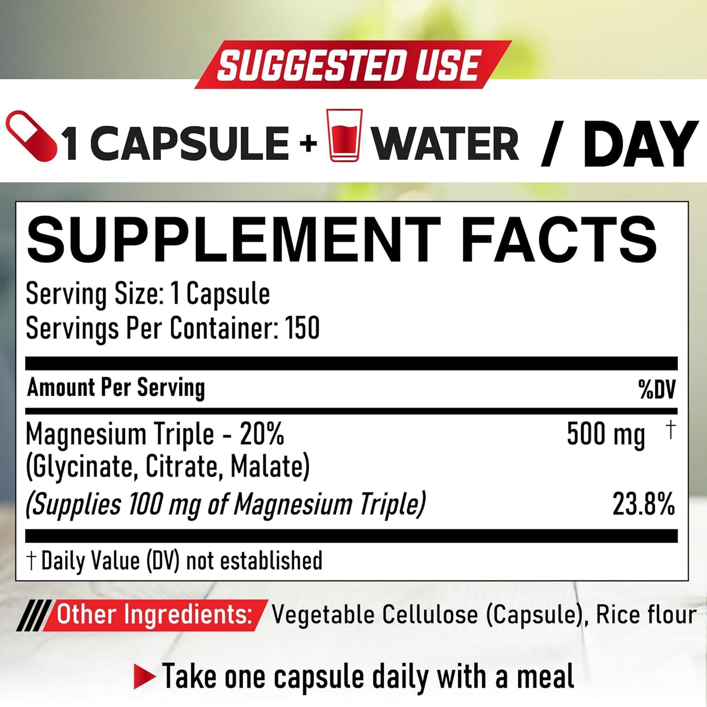 Triple Magnesium Complex 500mg - 150 Capsules - Magnesium Glycinate, Citrate & Malate - Bone, Muscle & Immune Support - Elemental Magnesium Supplement