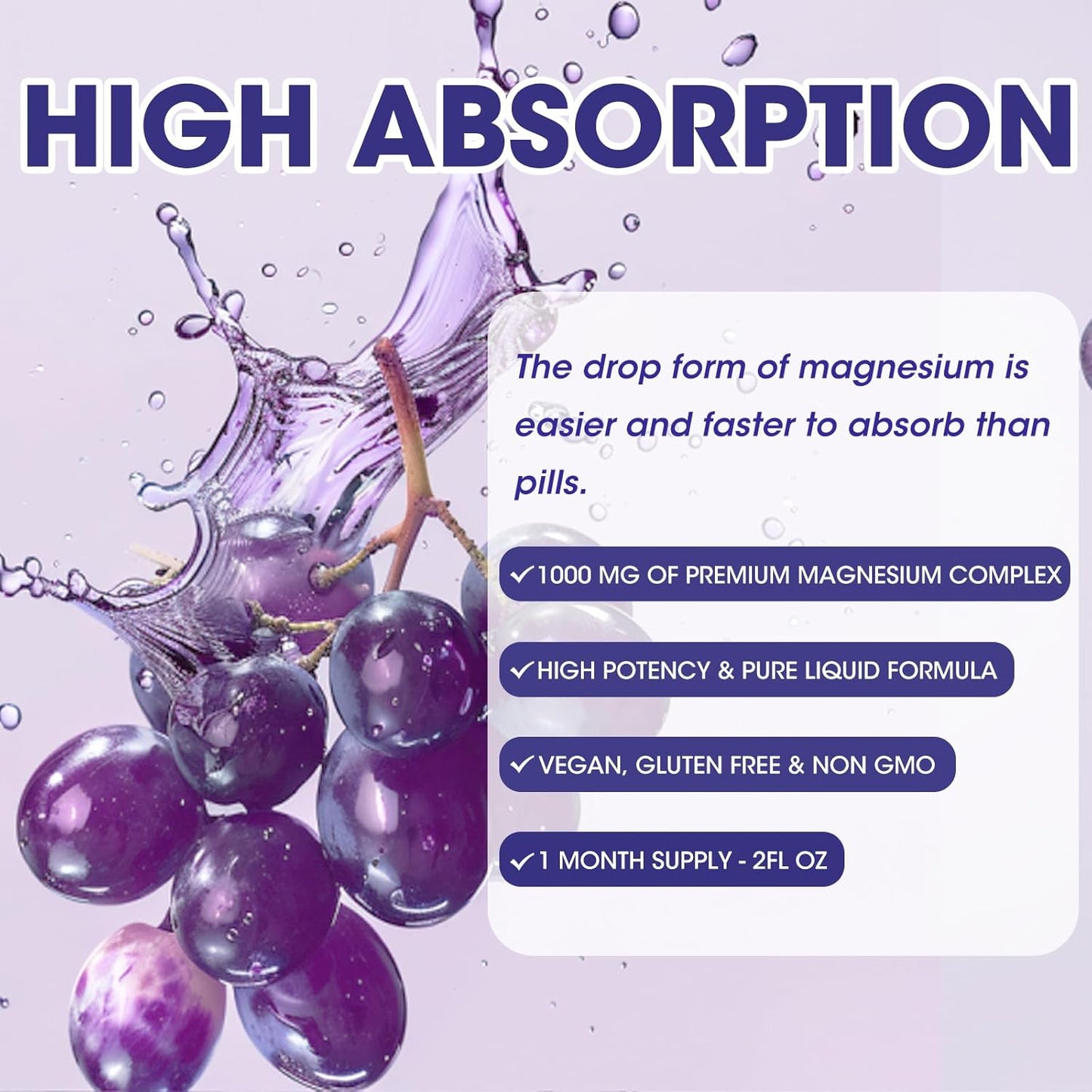 Triple Magnesium Complex Liquid Drops - 1000mg Magnesium Glycinate, Taurate, & Citrate with L-theanine, Vitamin D3 & B6 - Grape Flavor - 2 Fl OZ for Sleep, Muscle Support & Calmness