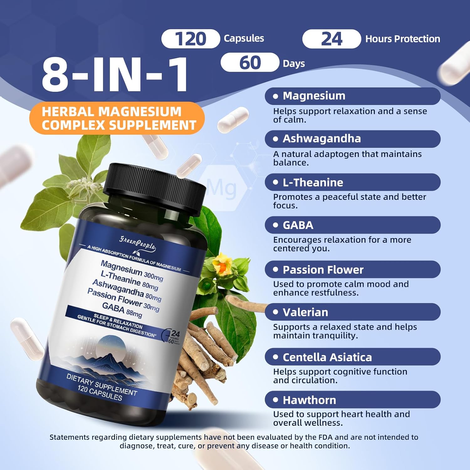 Triple Magnesium Complex Supplement Capsules with Ashwagandha - 120 CT