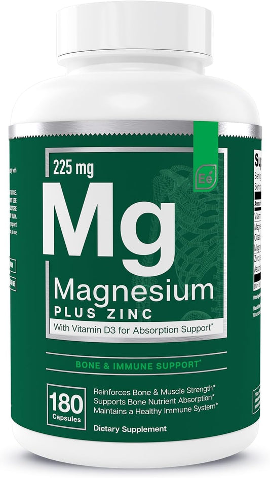 Triple Magnesium Supplement with Vitamin D3 for Sleep, Immune & Bone Support - 200mg Magnesium Glycinate, Malate, Citrate - 3 Month Supply for Men and Women