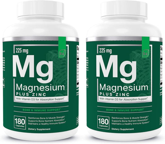 Triple Magnesium Supplement with Vitamin D3 for Sleep, Immune & Bone Support - 225mg Magnesium Glycinate, Malate, Citrate - 6 Month Supply for Women and Men