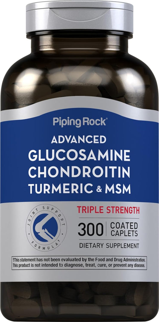 Triple Strength Glucosamine Chondroitin Caplets with MSM, Turmeric | 300 Count | Non-GMO & Gluten Free Formula by Piping Rock