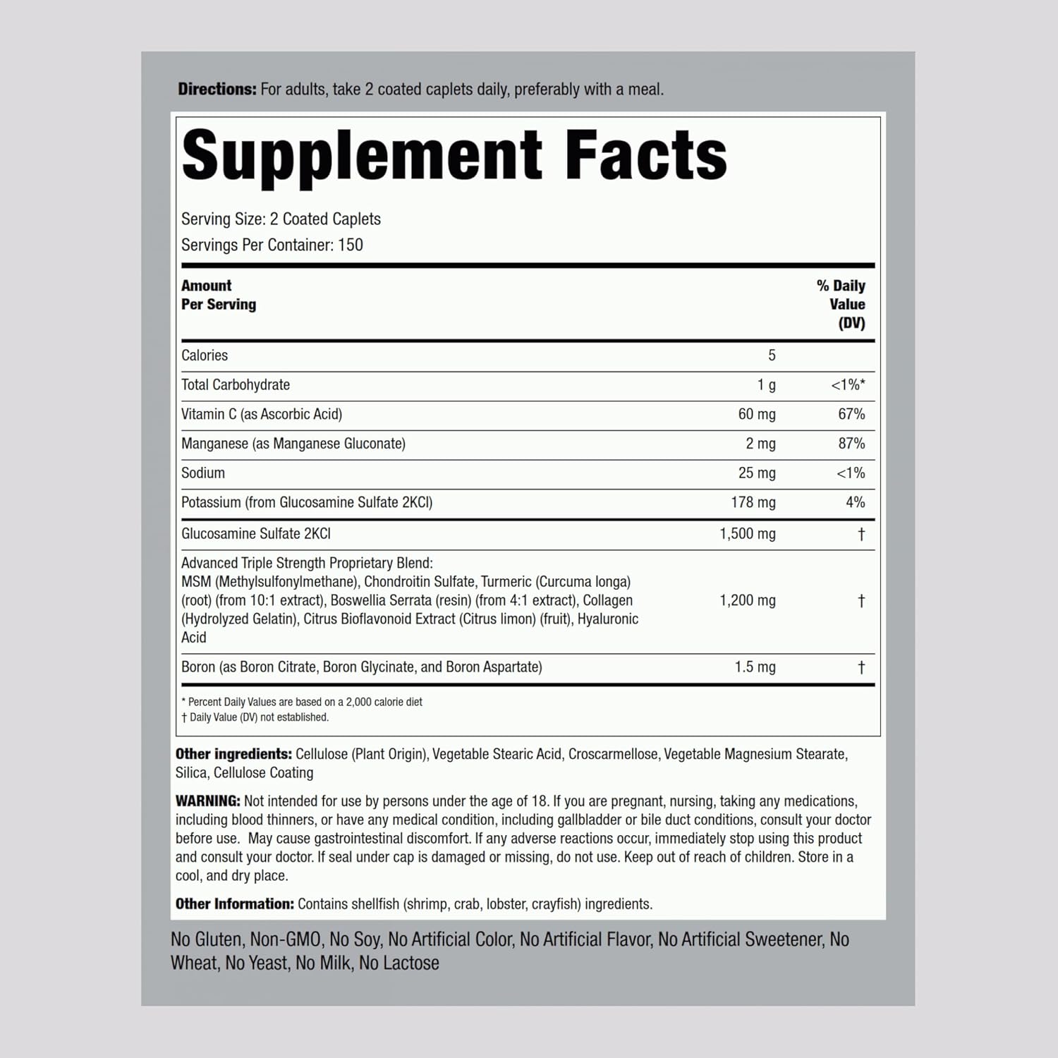 Triple Strength Glucosamine Chondroitin Caplets with MSM, Turmeric | 300 Count | Non-GMO & Gluten Free Formula by Piping Rock