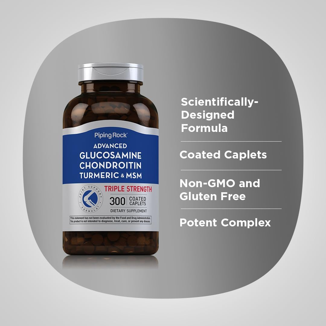 Triple Strength Glucosamine Chondroitin Caplets with MSM, Turmeric | 300 Count | Non-GMO & Gluten Free Formula by Piping Rock