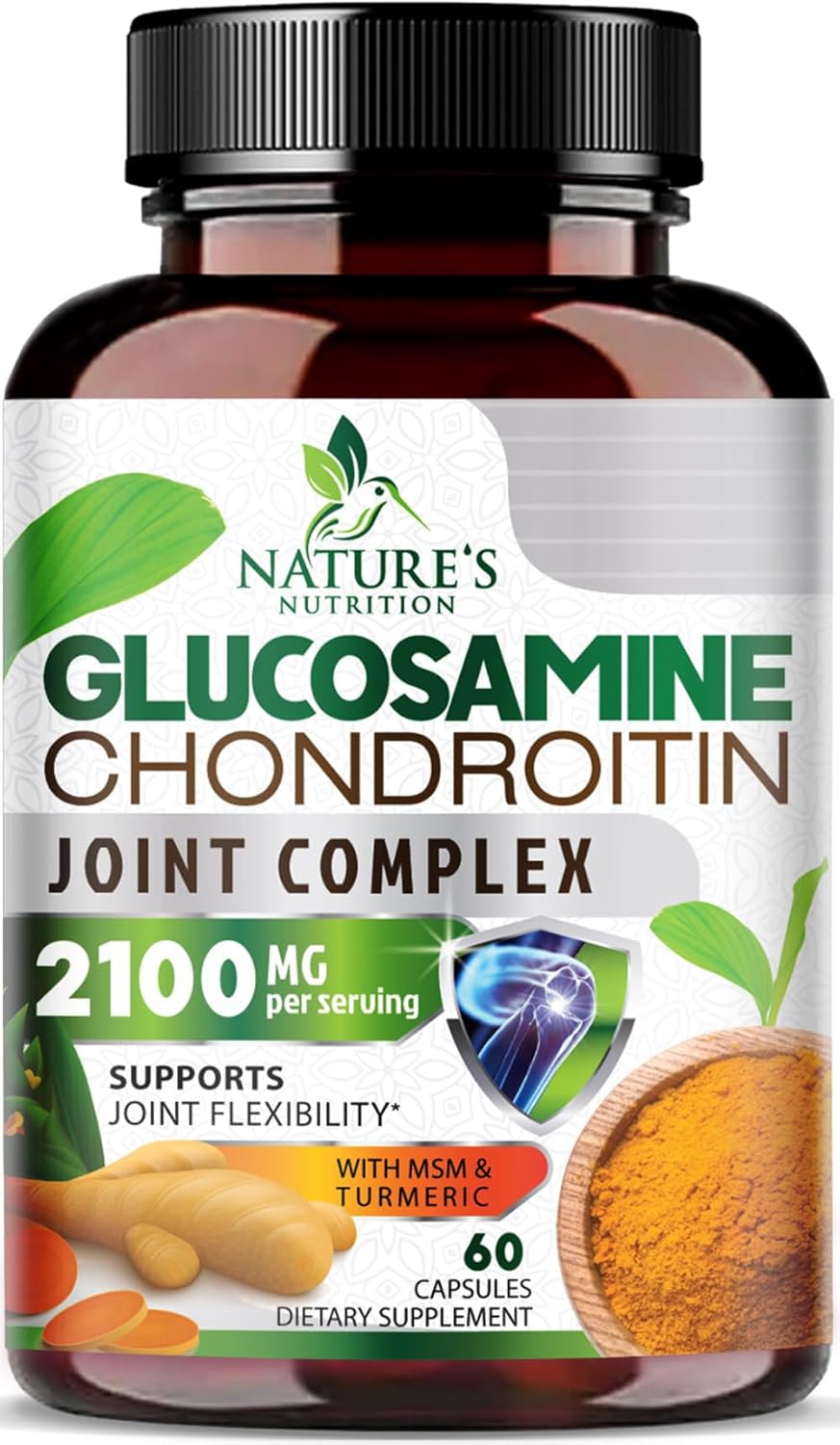 Triple Strength Glucosamine Chondroitin MSM Complex with Turmeric & Boswellia for Joint Support - 60 Capsules