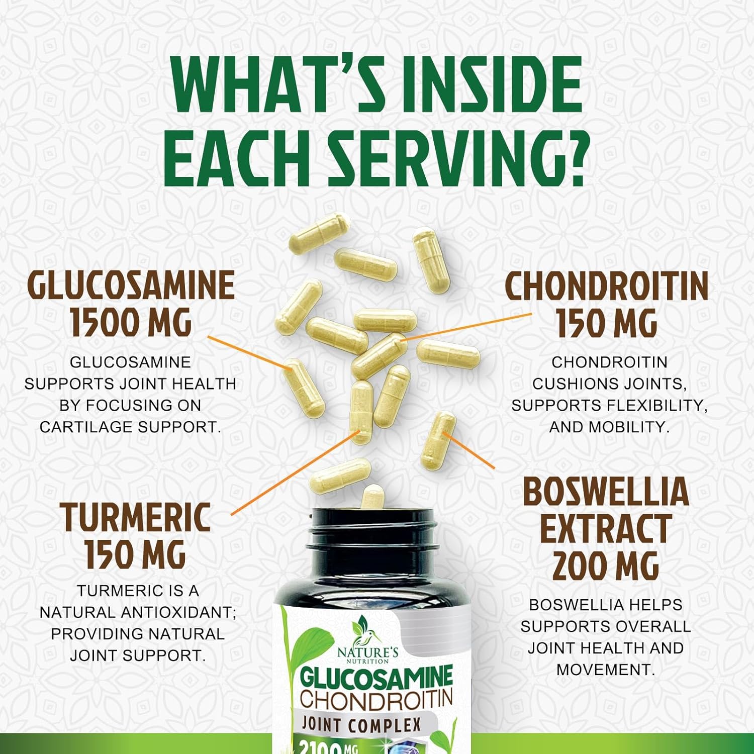 Triple Strength Glucosamine Chondroitin MSM Complex with Turmeric & Boswellia for Joint Support - 60 Capsules