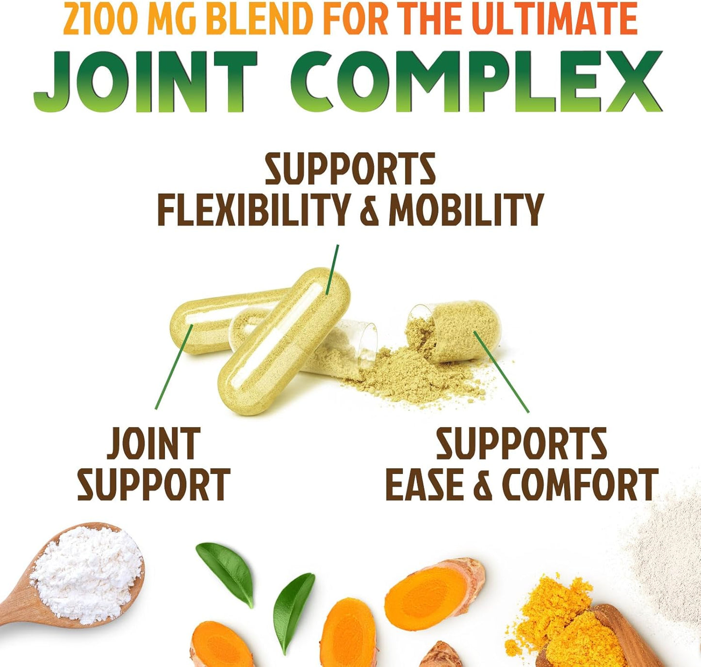 Triple Strength Glucosamine Chondroitin MSM Complex with Turmeric & Boswellia for Joint Support - 60 Capsules