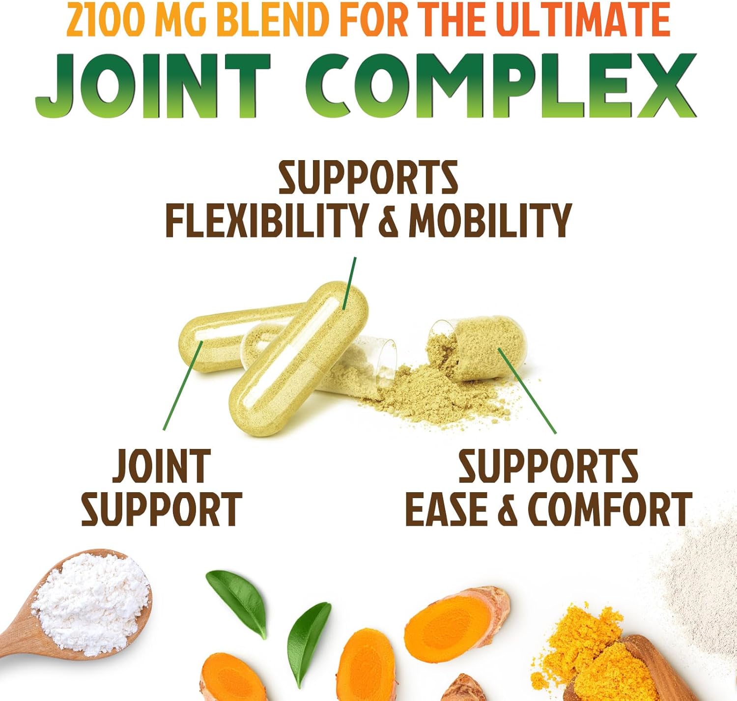Triple Strength Glucosamine Chondroitin MSM Complex with Turmeric & Boswellia for Joint Support - 60 Capsules