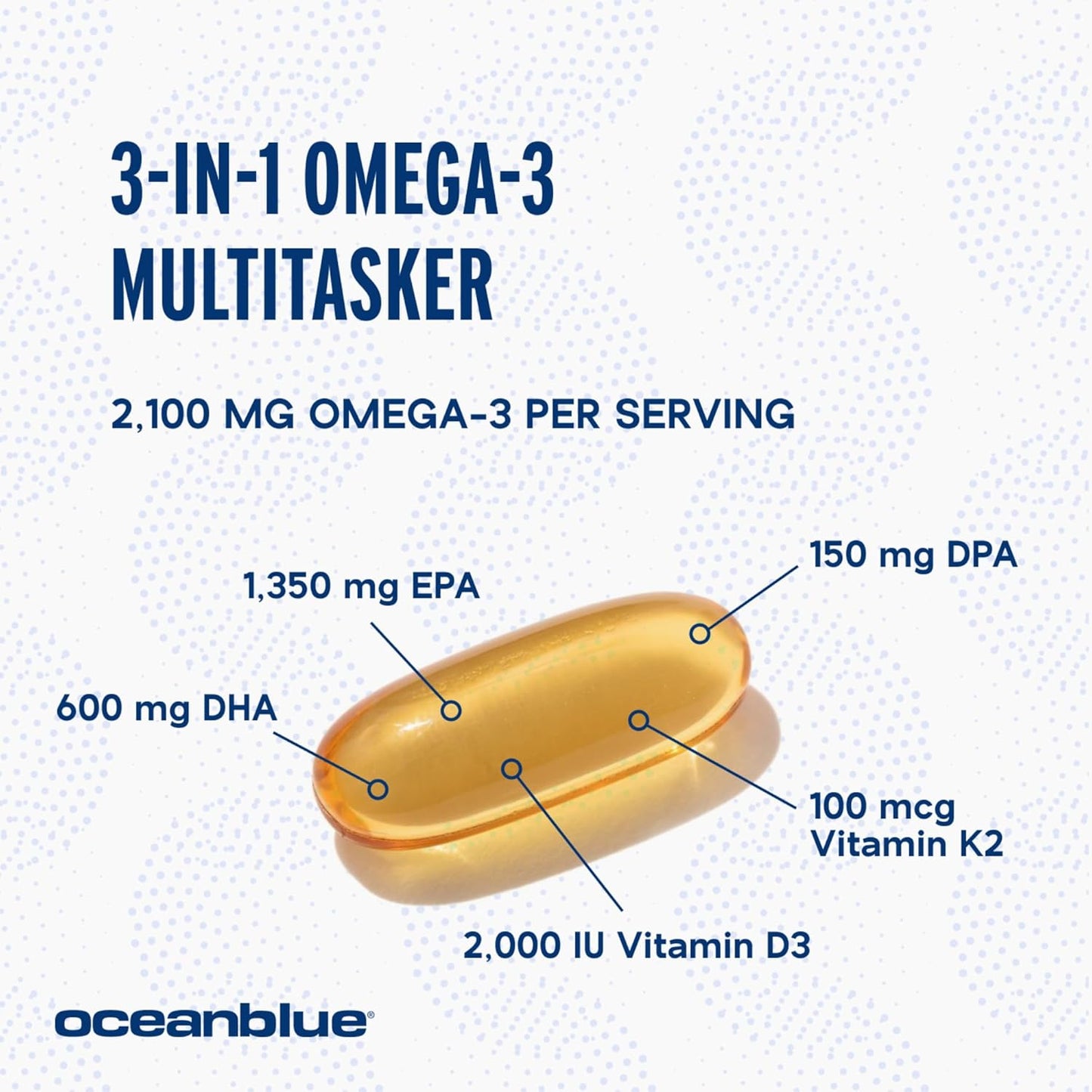 Triple Strength Oceanblue Professional Omega-3 2100 with Vitamin K2 and D3 - 120 Count x 2 - Burpless Fish Oil with EPA, DHA, DPA - Wild Caught - Orange Flavor - 60 Servings