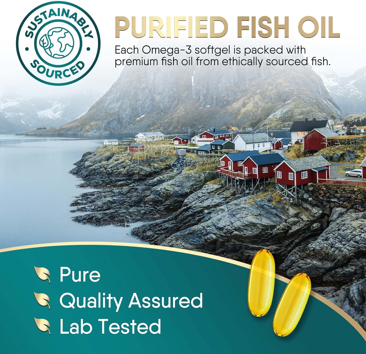 Triple Strength Omega 3 Fish Oil 2400 mg Supplement for Brain & Heart Health - EPA & DHA Fatty Acids - 120 Softgels