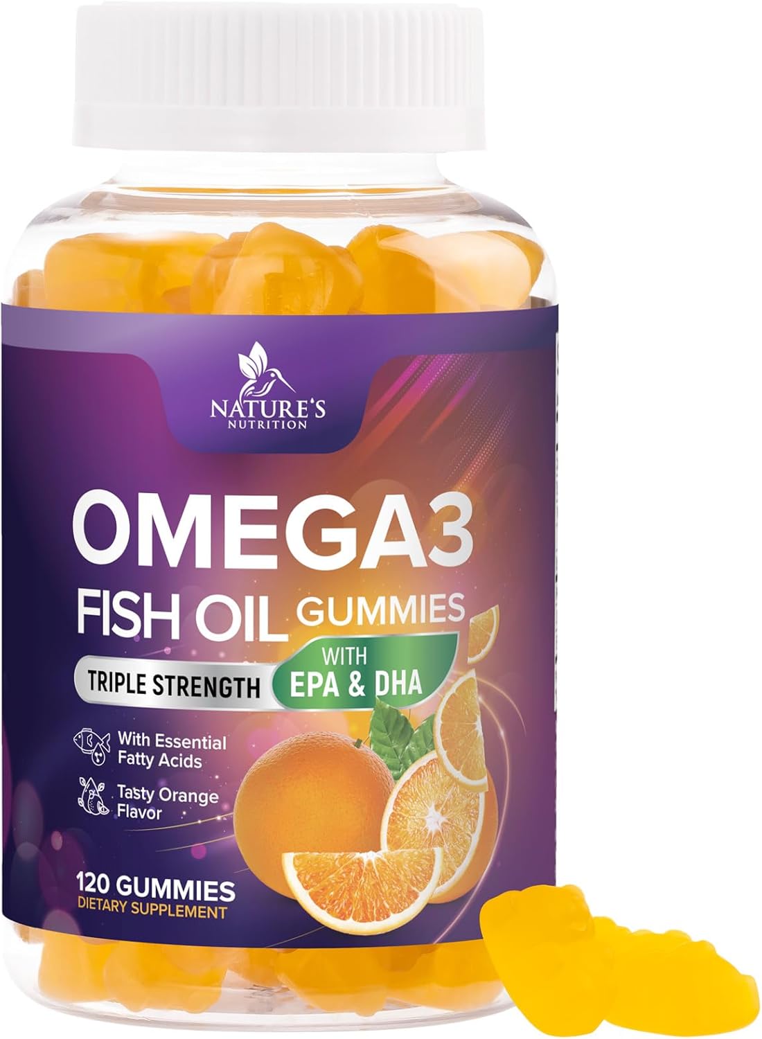 Triple Strength Omega-3 Fish Oil Gummies with High Absorption EPA and DHA - Joint, Heart, Brain Support - 120 Gummies