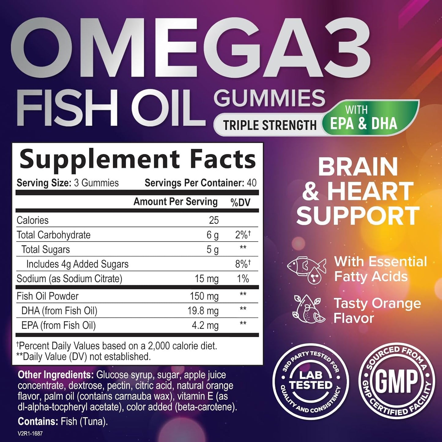 Triple Strength Omega-3 Fish Oil Gummies with High Absorption EPA and DHA - Joint, Heart, Brain Support - 120 Gummies