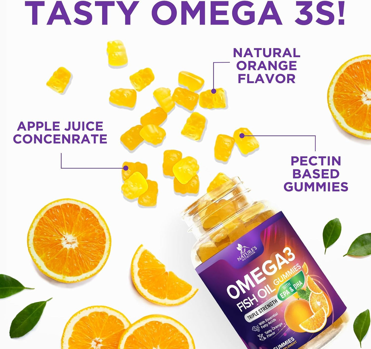 Triple Strength Omega-3 Fish Oil Gummies with High Absorption EPA and DHA - Joint, Heart, Brain Support - 120 Gummies