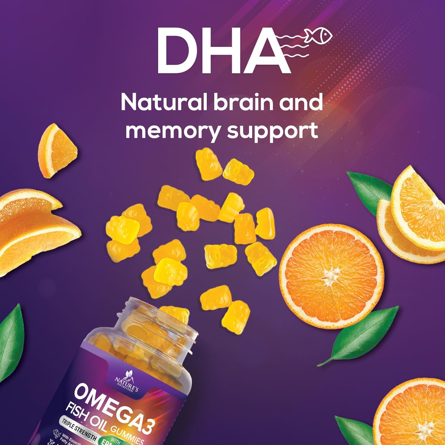 Triple Strength Omega-3 Fish Oil Gummies with High Absorption EPA and DHA - Joint, Heart, Brain Support - 120 Gummies