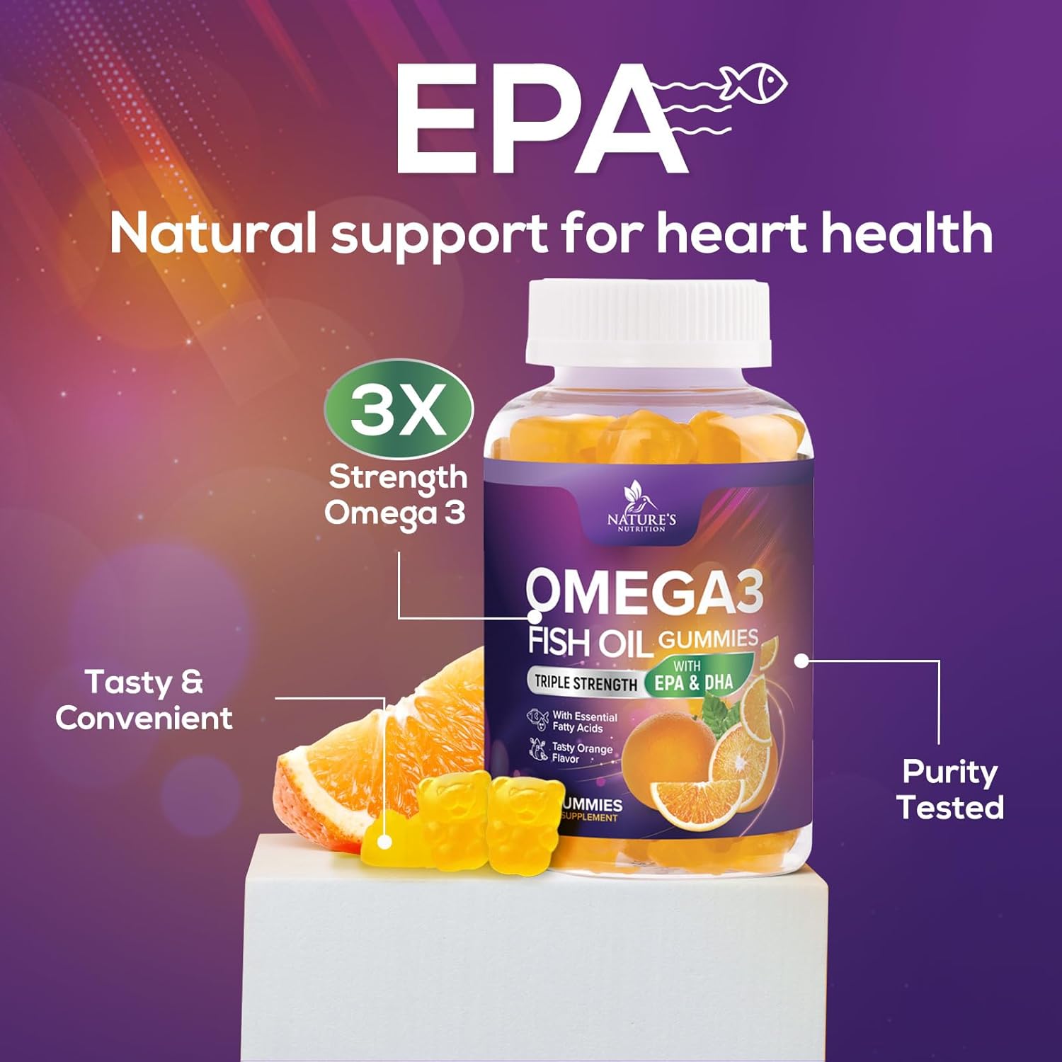 Triple Strength Omega-3 Fish Oil Gummies with High Absorption EPA and DHA - Joint, Heart, Brain Support - 120 Gummies