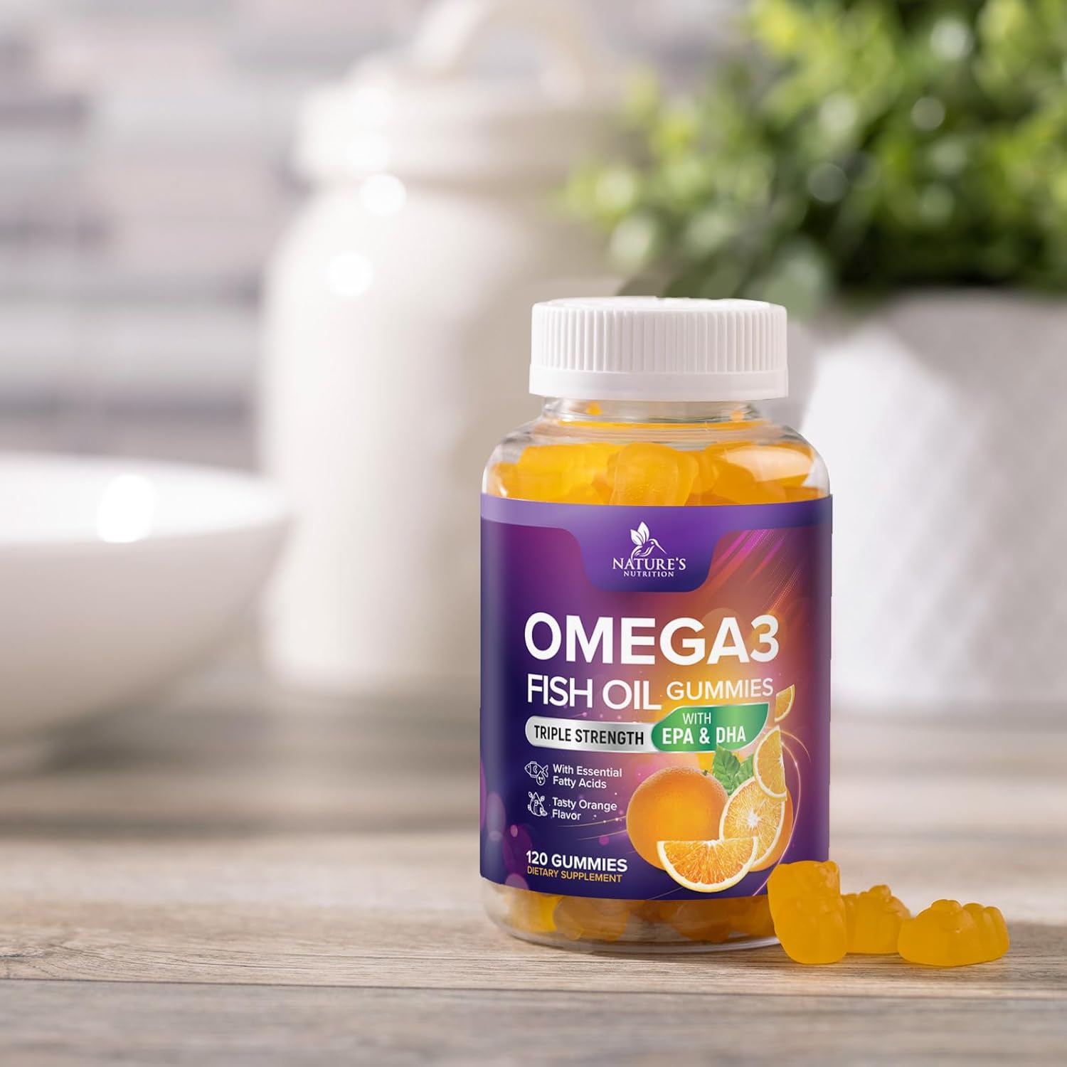 Triple Strength Omega-3 Fish Oil Gummies with High Absorption EPA and DHA - Joint, Heart, Brain Support - 120 Gummies