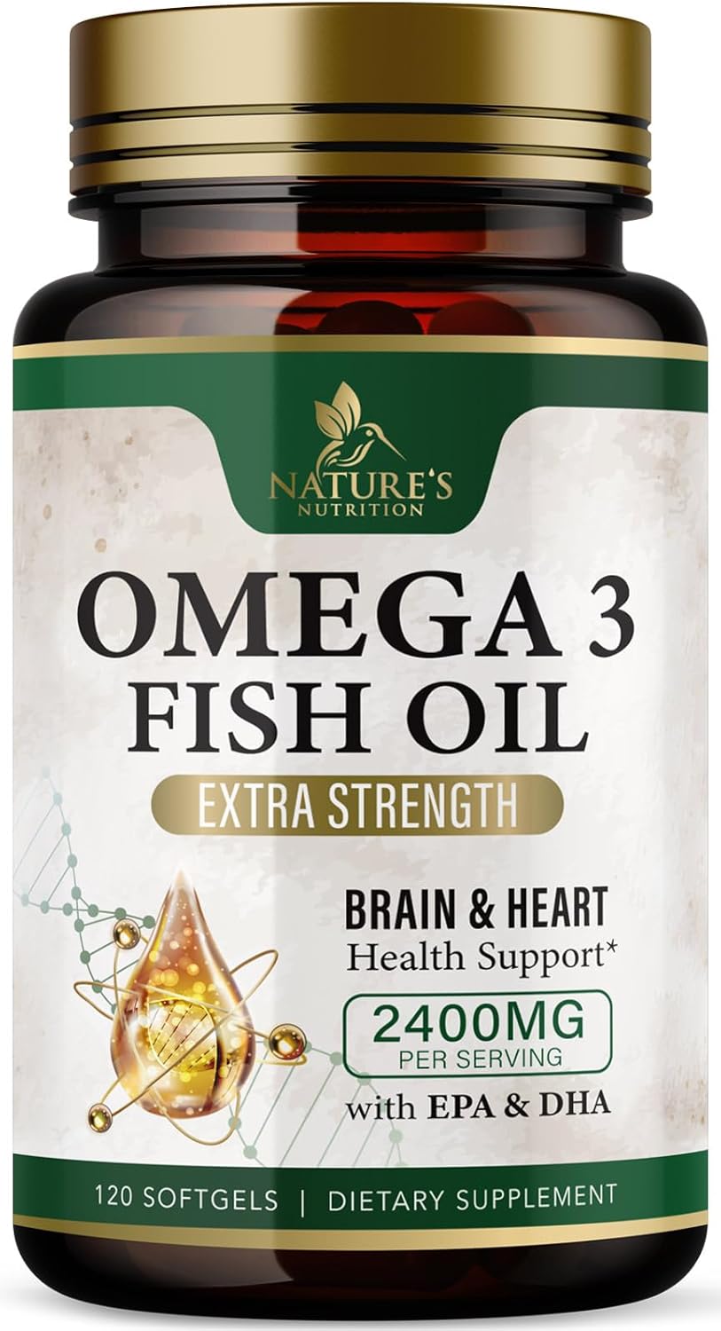 Triple Strength Omega-3 Fish Oil Supplement with EPA & DHA - 2400mg - Immune, Heart & Brain Health Support - Non-GMO - Lemon Flavor - 120 Softgels