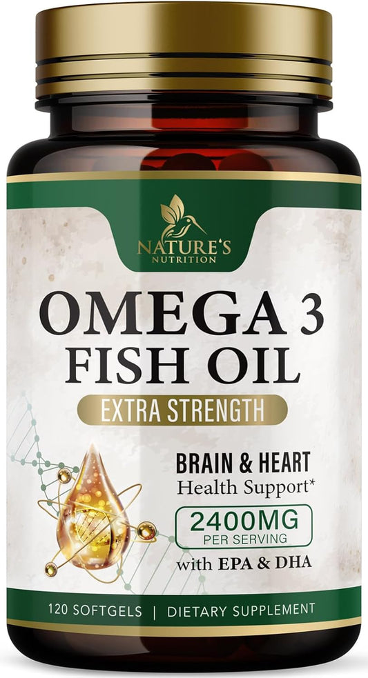 Triple Strength Omega-3 Fish Oil Supplement with EPA & DHA - 2400mg - Immune, Heart & Brain Health Support - Non-GMO - Lemon Flavor - 120 Softgels