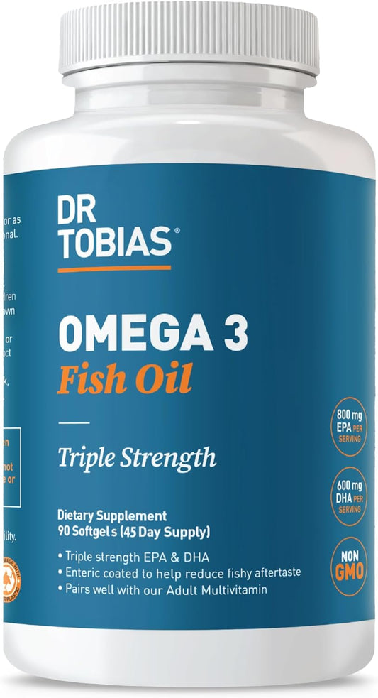 Triple Strength Omega 3 Fish Oil Supplements for Heart, Brain & Immune Support - 90 Softgels