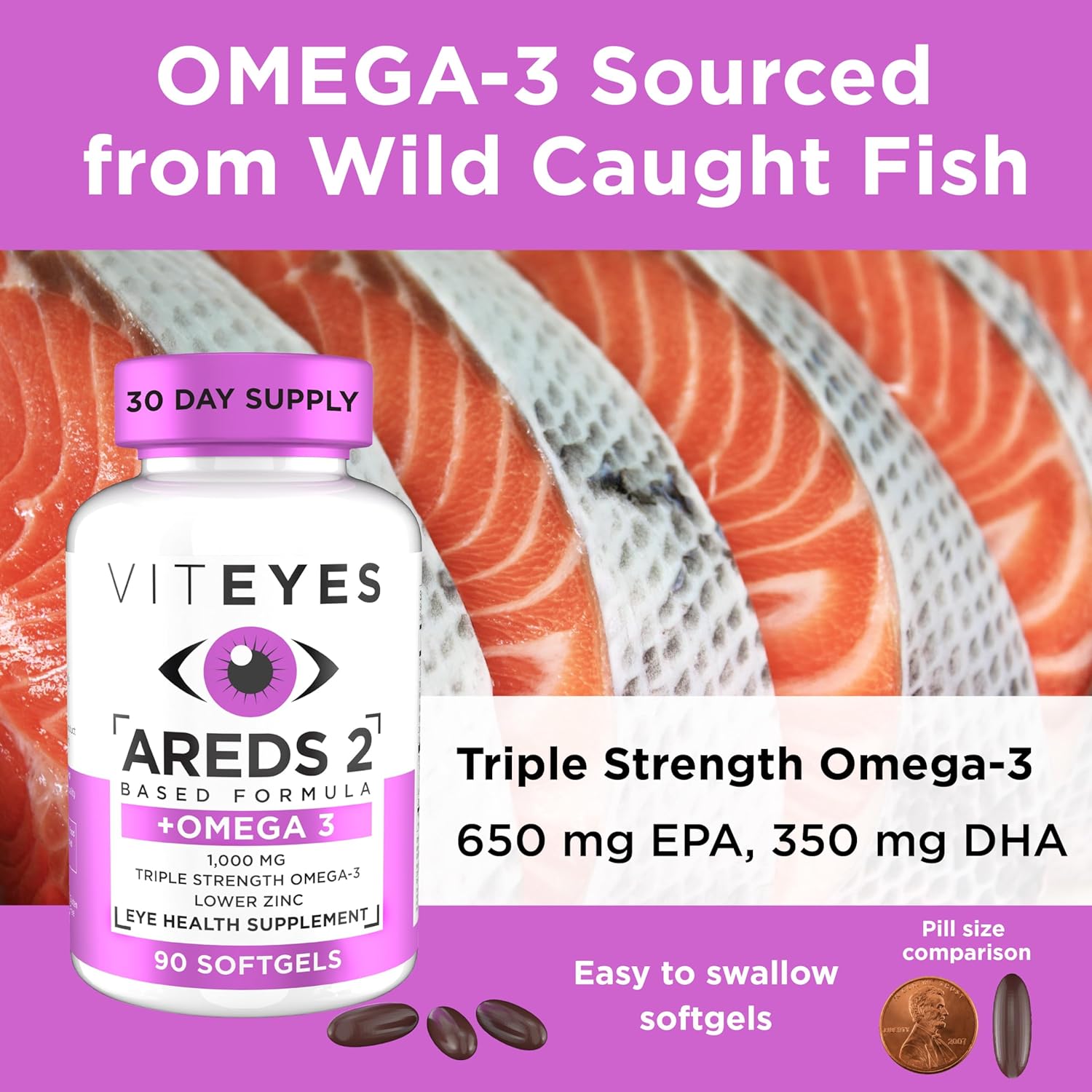 Triple Strength Omega-3 Macular Health Formula Softgels with Viteyes AREDS 2, Eye Health Vitamin for Vision Protection - 90 Softgels