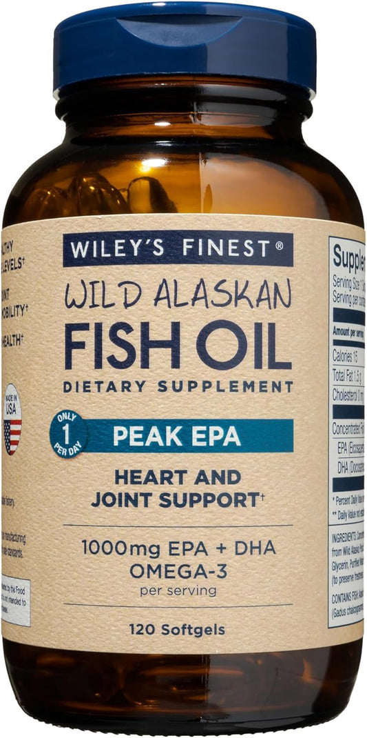 Triple Strength Peak EPA and DHA Wild Alaskan Fish Oil Softgels - 1000mg Omega-3s - SQF-Certified - 120 Servings