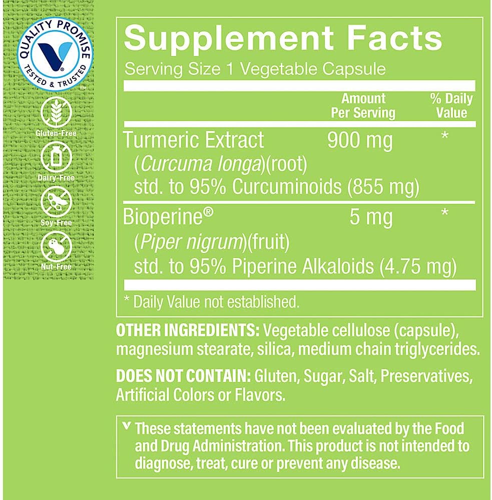 Triple Strength Turmeric with Curcumin 900mg & Bioperine - Joint Mobility Support & Antioxidant Benefits - 60 Capsules